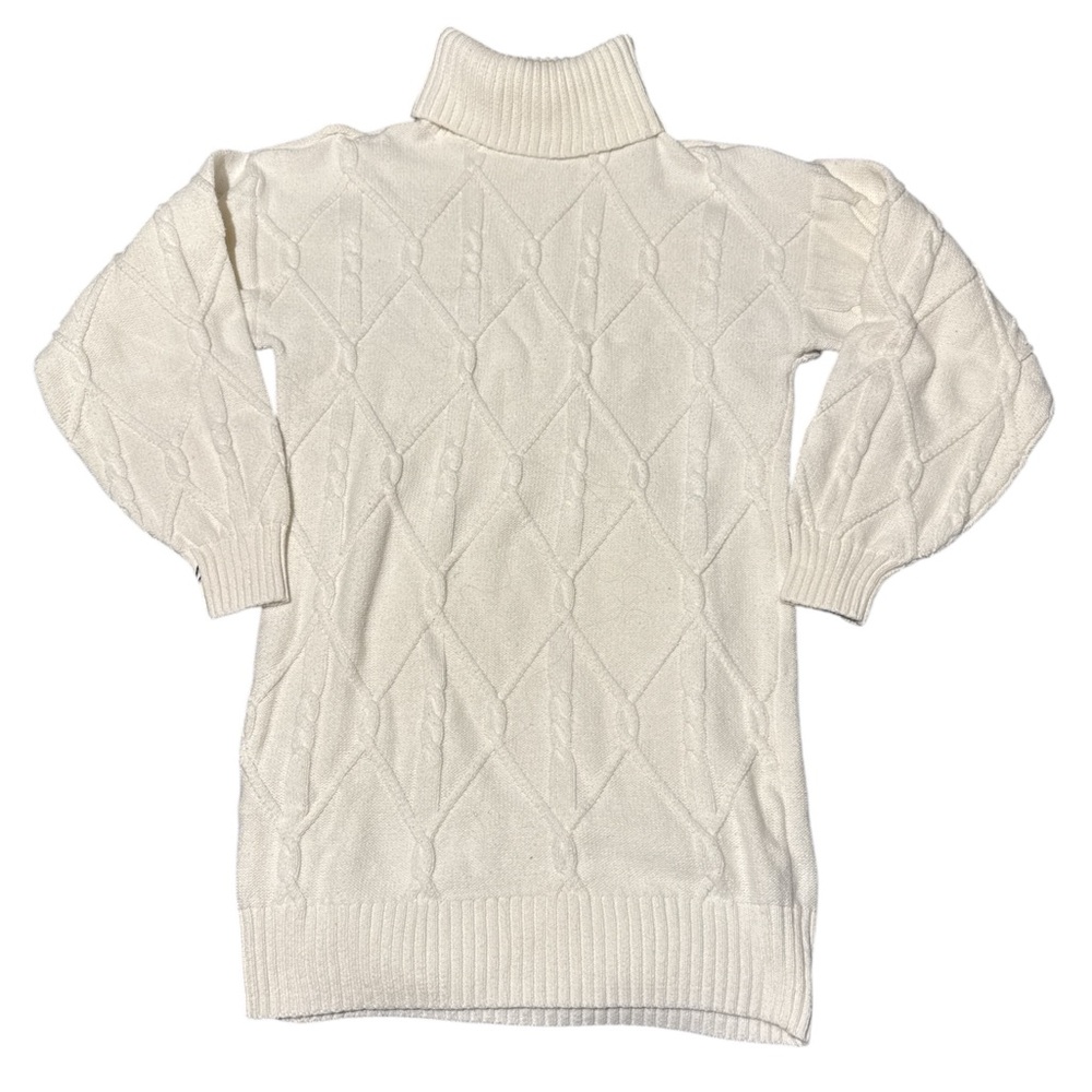 White Cable Knit Turtleneck Sweater Dress